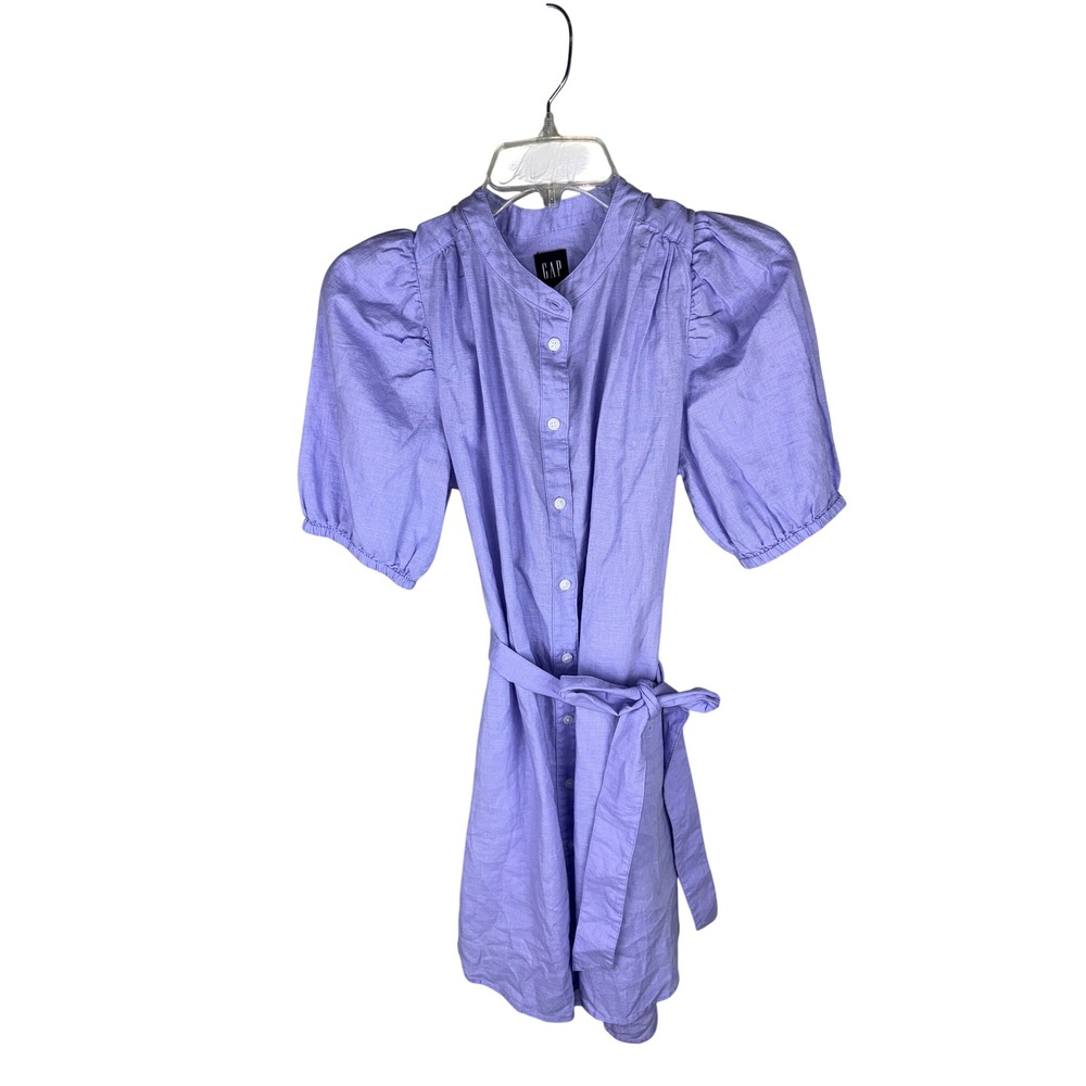 Gap Fresh Lavender Linen Blend Puff Sleeve Mini Shirt Dress Purple S